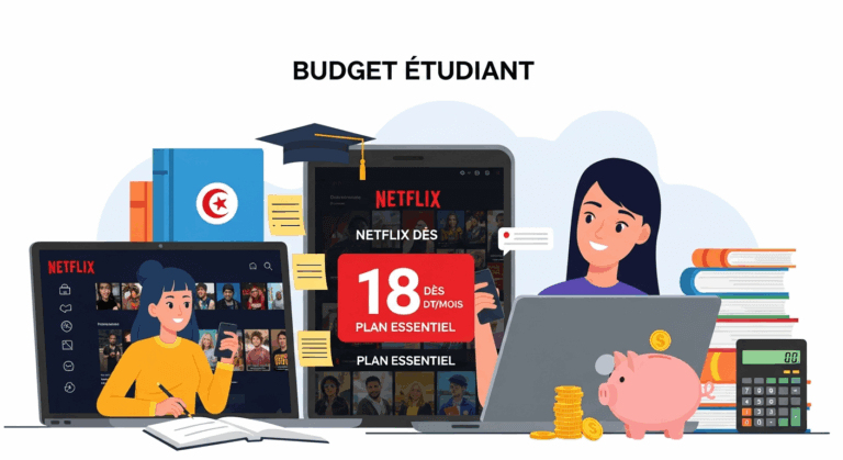 Étudiant tunisien optimisant budget Netflix avec abonnement à partir de 18 DT par mois